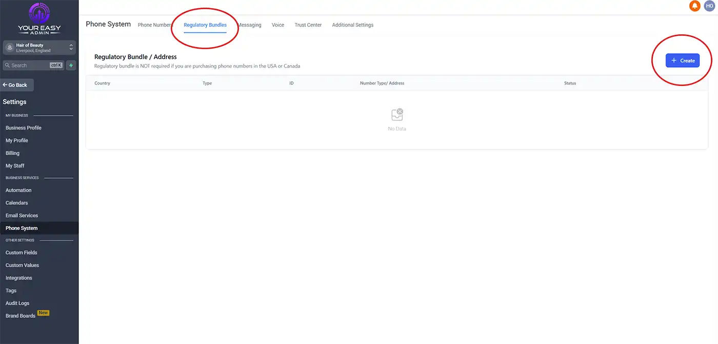 Phone systems regulatory bundle page